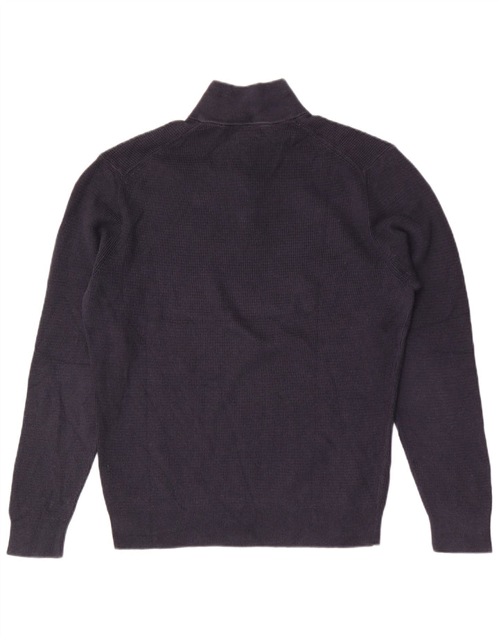 Massimo Dutti Herre Zip Neck Jumper Sweater Stor Marineblå Bomuld