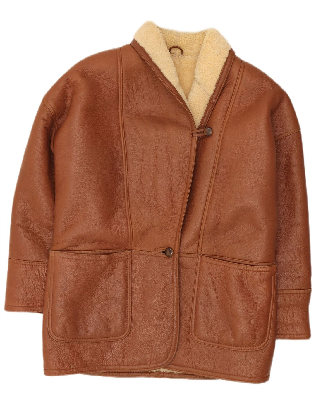 Vintage Dame Oversized Shearling Jacket UK 18 XL Brun Shearling