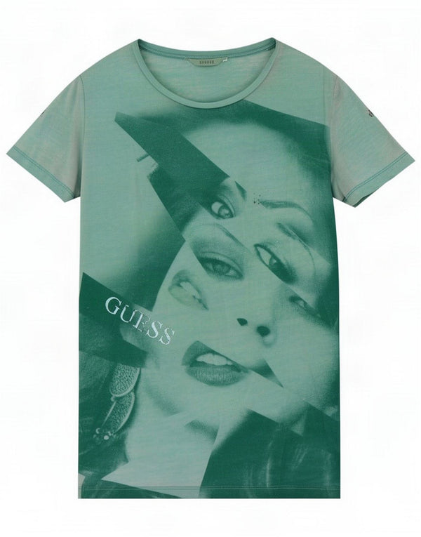 Guess Grafisk T-shirt-top til kvinder UK 6 XS Grøn Polyester