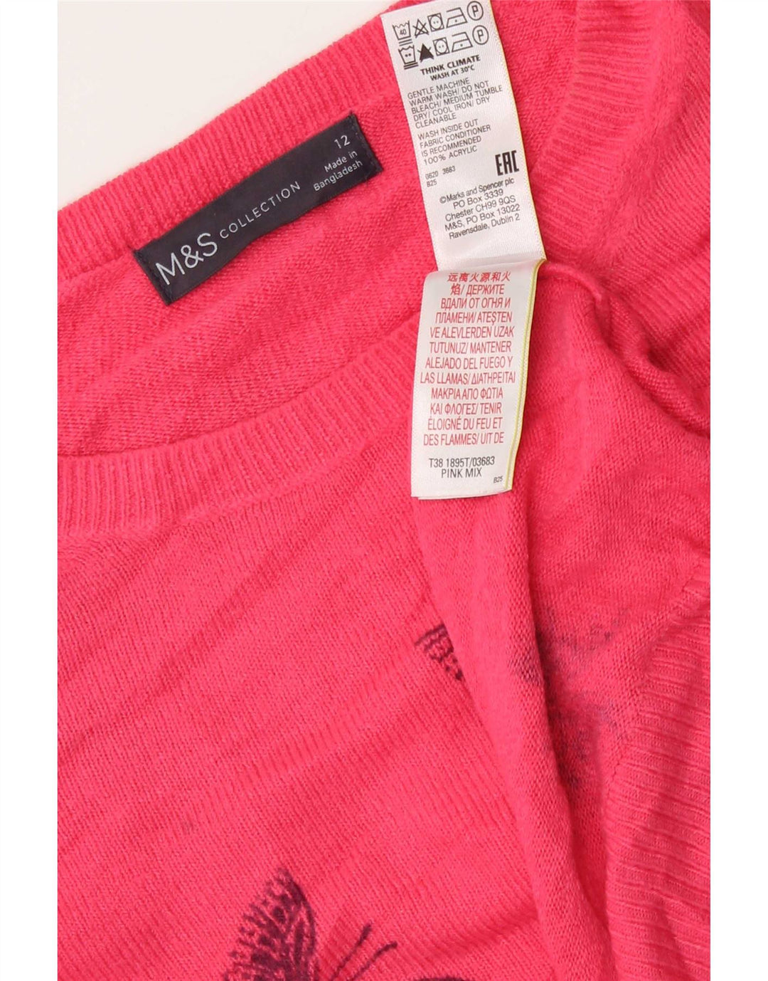 Marks & Spencer Dame sweater med rund hals DK 12 Medium Pink Butterfly