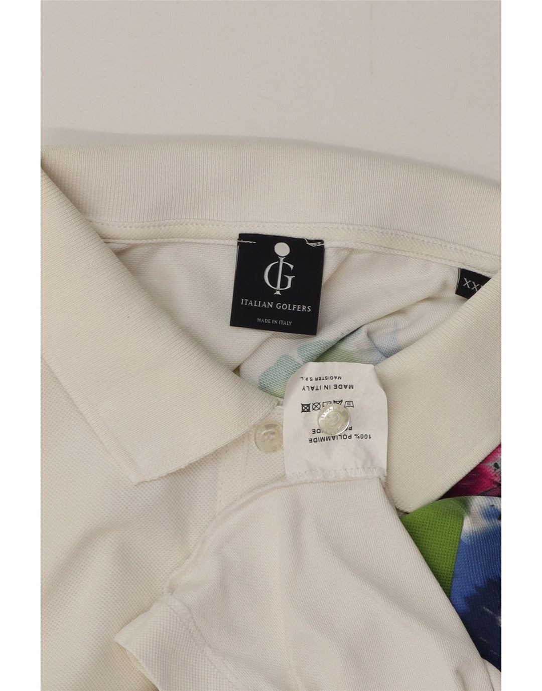 VINTAGE Grafisk poloshirt til mænd 2XL Off White Blomsterpolyamid