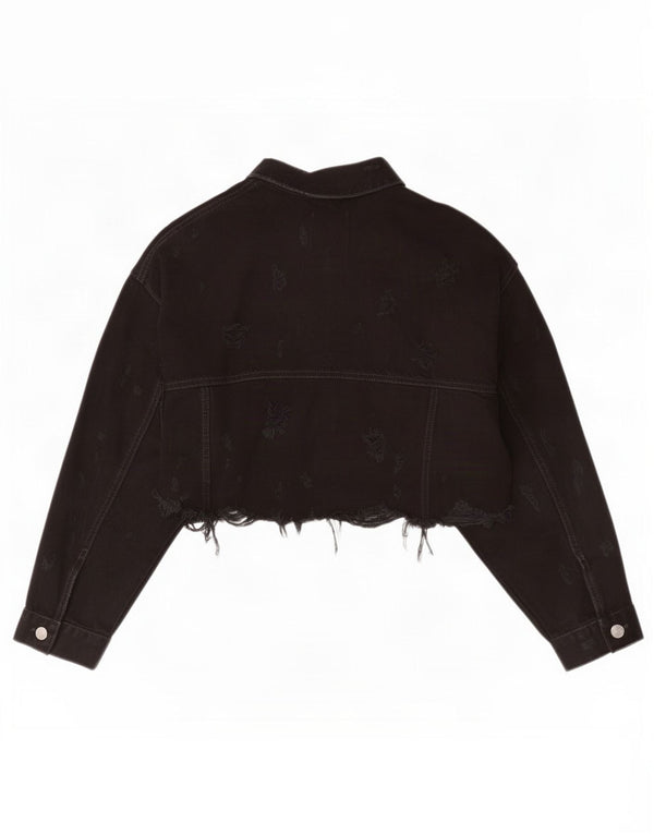 Zara Womens Crop Denim Jacket UK 12 Medium Black