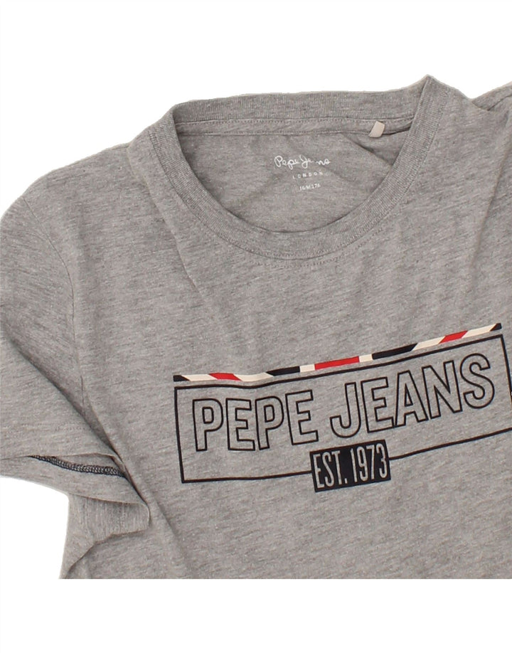 PEPE JEANS Boys Graphic T-Shirt Top 15-16 Years Medium Grey Vintage PEPE Jeans and Second-Hand PEPE Jeans from Messina Hembry 