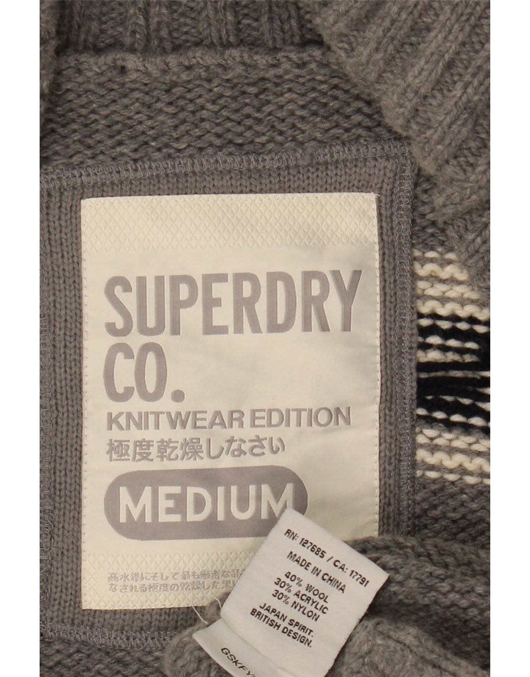 Superdry Dame Cardigan Sweater UK 14 Medium Grey Geometrisk Uld