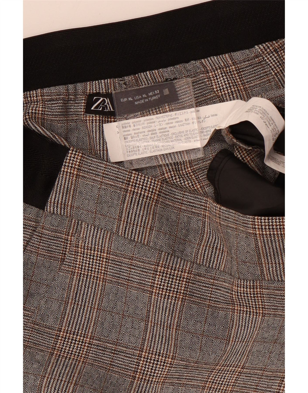 ZARA koniske cropped bukser til kvinder XL W32 L24 Grå Houndstooth Polyester