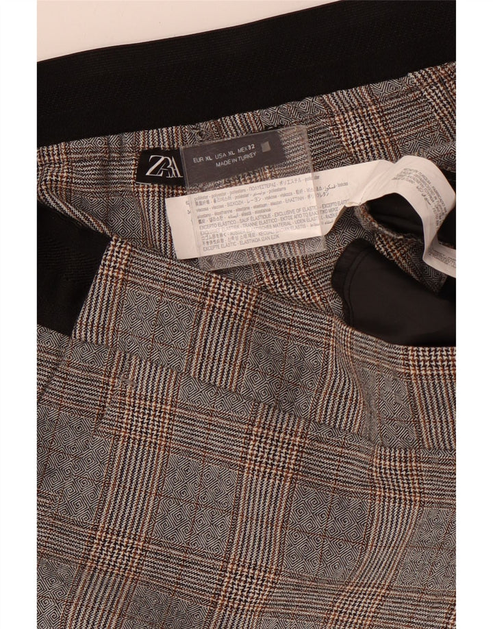 ZARA koniske cropped bukser til kvinder XL W32 L24 Grå Houndstooth Polyester