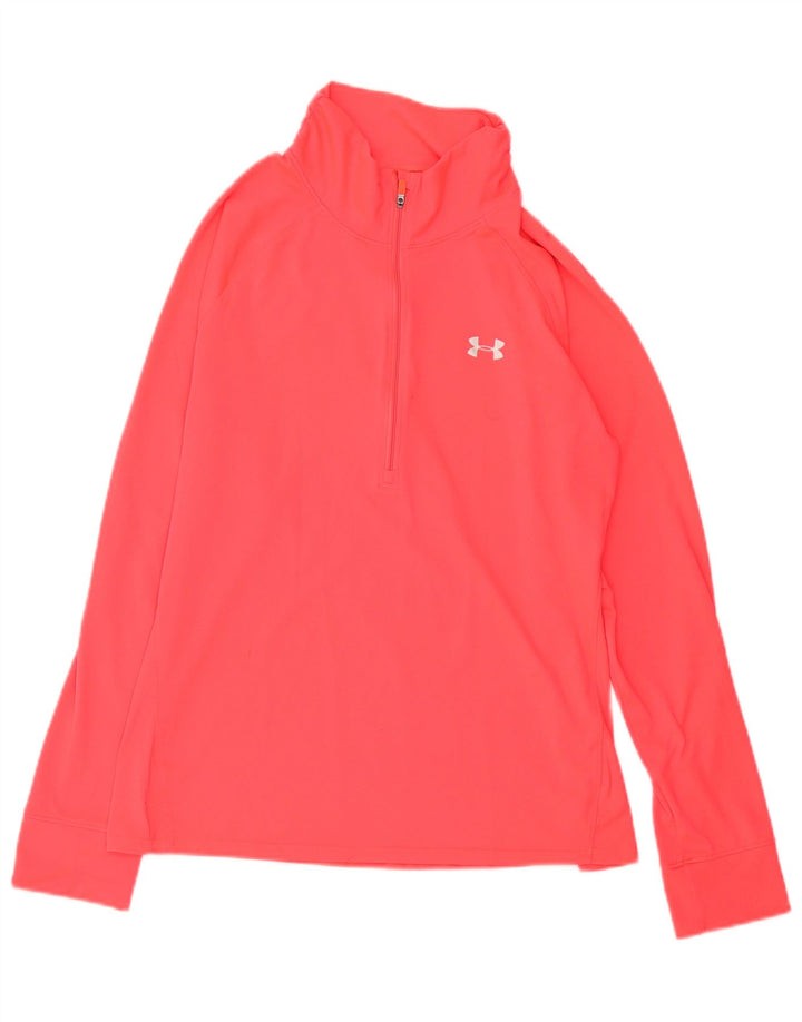 Under Armour Womens Zip Neck Pullover Tracksuit Top UK 18 XL Pink Polyester
