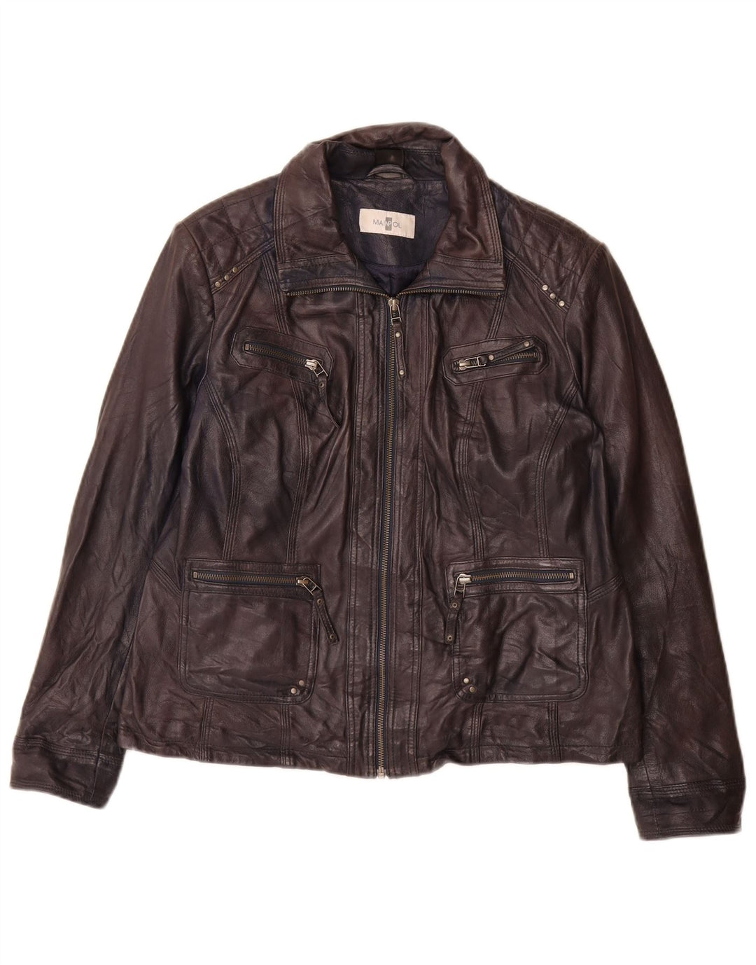 Mainpol Dame Læderjakke UK 16 Large Navy Blue Læder