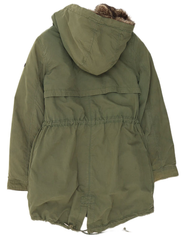 Tommy Hilfiger Dame Hooded Parka Jacket UK 14 Medium Green Bomuld