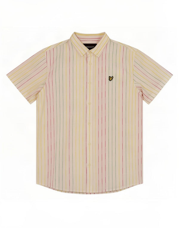 Lyle & Scott Kortærmet Herreskjorte Stor hvid nålestribet bomuld