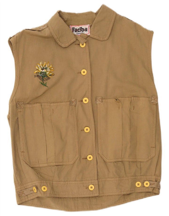 Faciba Womens Oversized Utility Gilet IT 44 Medium Beige Blomsterbomuld