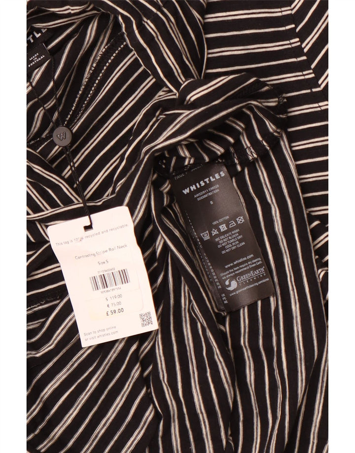 WHISTLES Dame Roll Neck Top Langærmet UK 10 Lille sort stribet bomuld