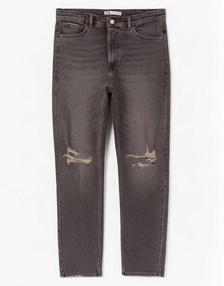 Zara Herre Distressed Straight Jeans EU 44 Large W34 L29 Grå Bomuld