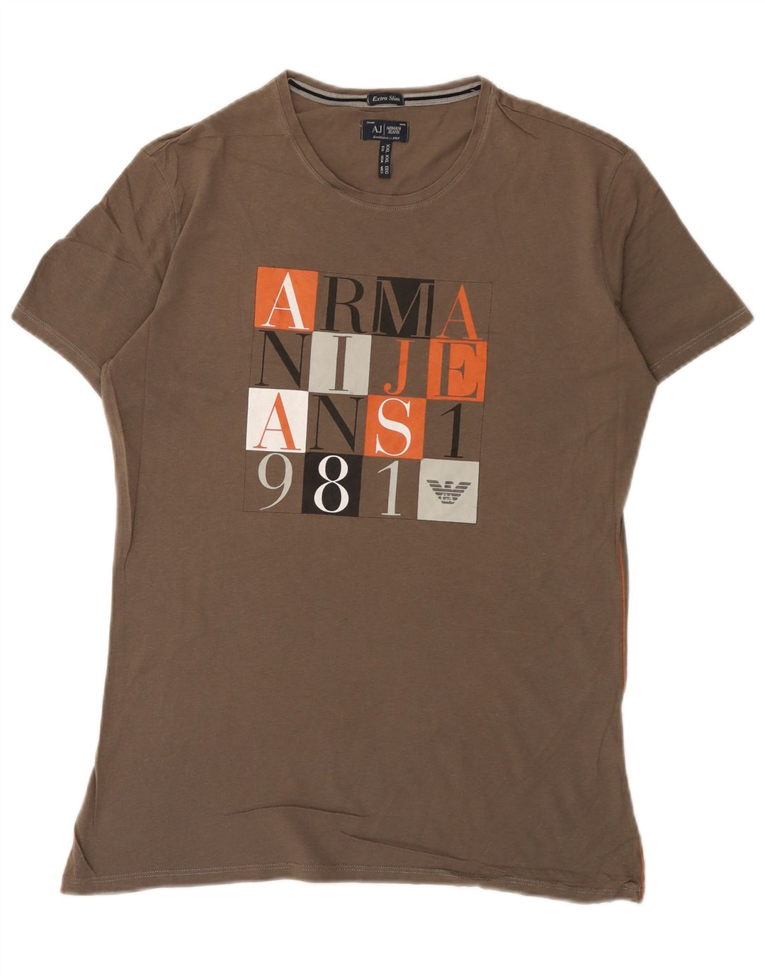 Armani Jeans Herre Extra Slim Grafisk T-Shirt Top 2XL Grå