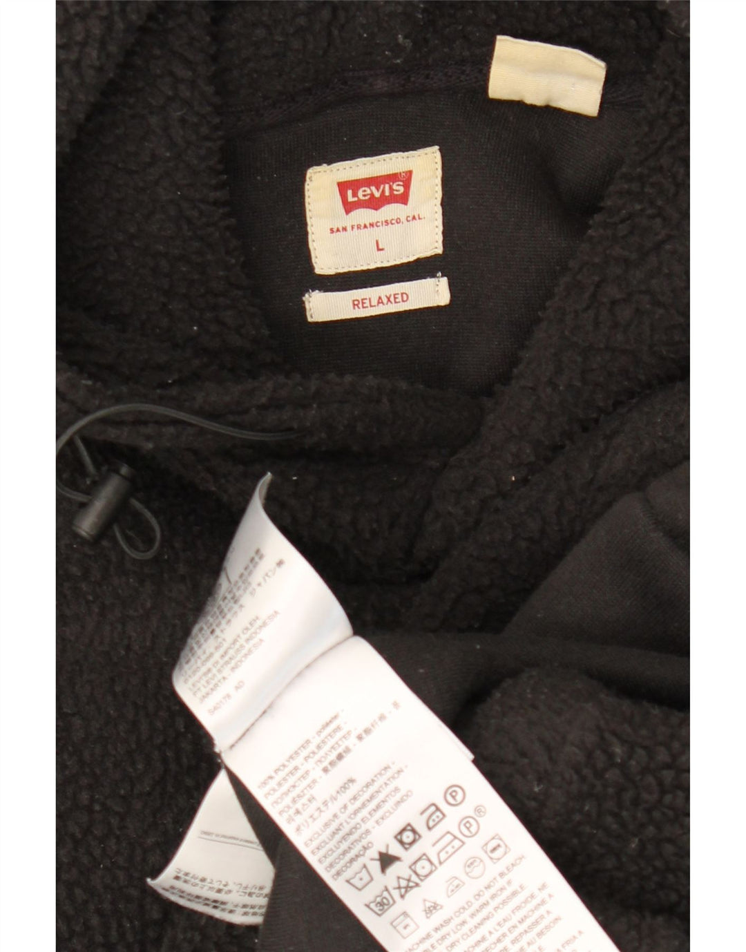 LEVI'S Herre afslappet fleecetrøje med hætte, stor sort polyester