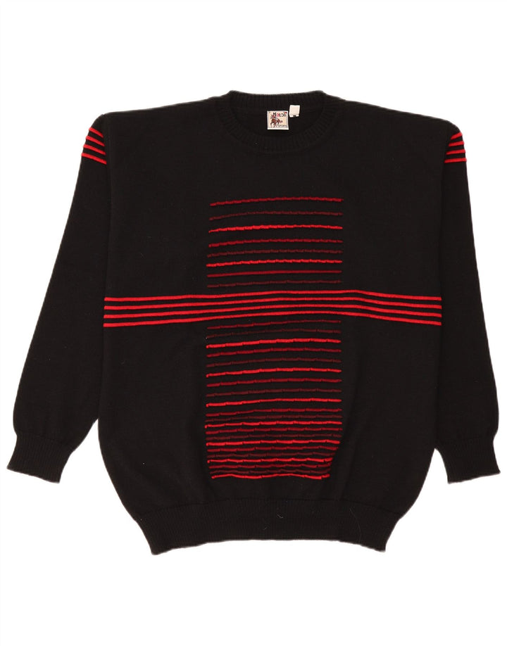 Vintage herre sweater med rund hals DK 38/40 medium sort stribet