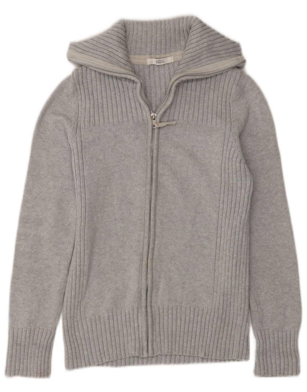 Marks & Spencer dame cardigan sweater med lynlås UK 12 mellemgrå bomuld