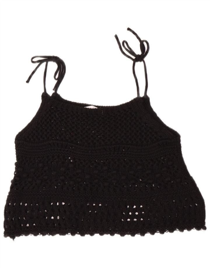 Zara ærmeløs hæklet Crop Top til kvinder DK 12 Medium Sort