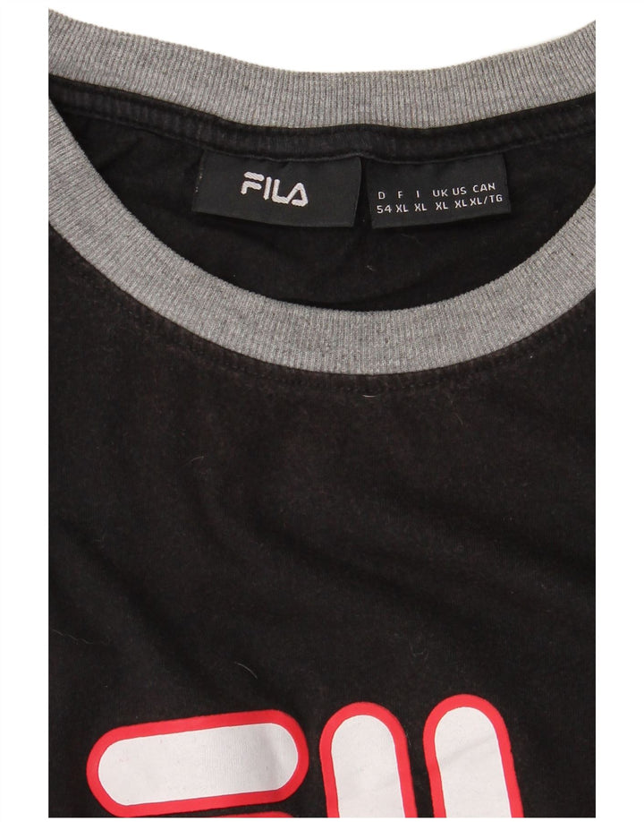 FILA Herre Grafisk T-Shirt Top XL Sort Colourblock