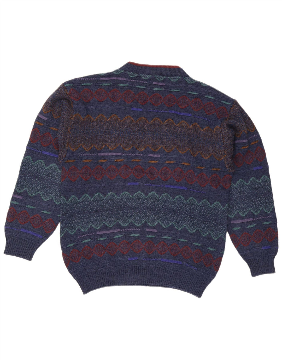 Vintage Herre Turtle Neck Jumper Sweater IT 52 Stor blå geometrisk akryl