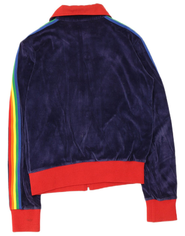 Vintage træningsdragt topjakke til kvinder UK 14 Medium Navy Blue Colourblock