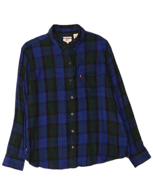Levi's Womens Boyfriend Fit Flannel Shirt UK 14 Medium Blue Check Viscose