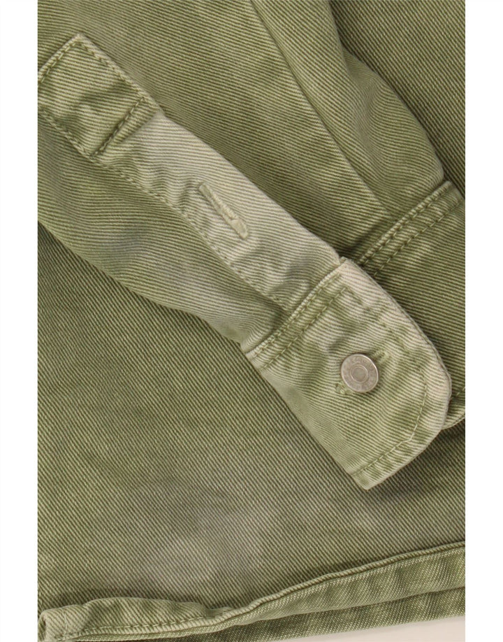 ZARA Herre Relaxed Fit Denim Shirt Medium Green Bomuld