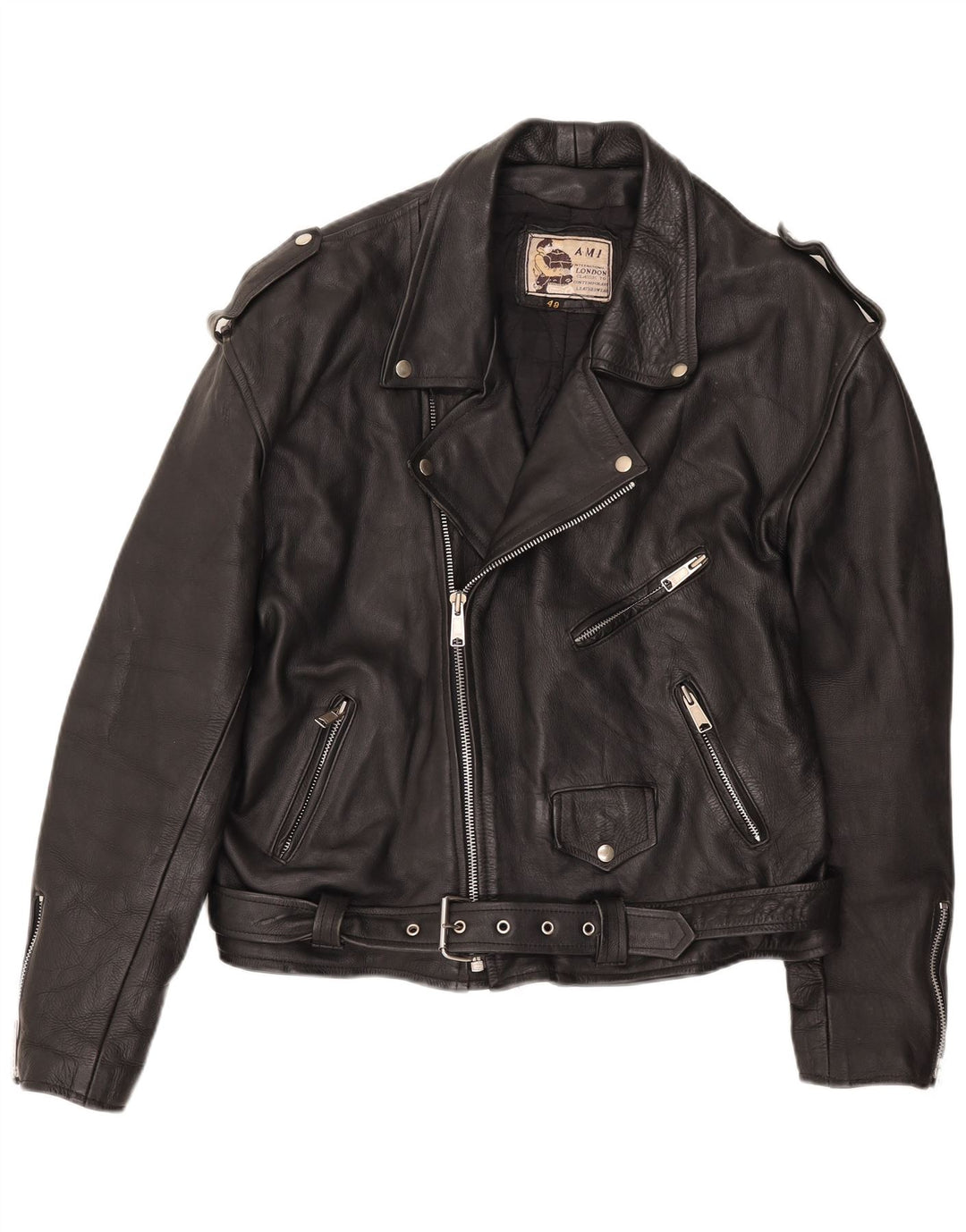 AMI Læder Biker Jacket UK 48 4XL Sort