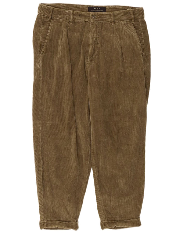 Zara Mens Tapered Corduroy Trousers EU 42 Large W32 L25 Khaki Cotton