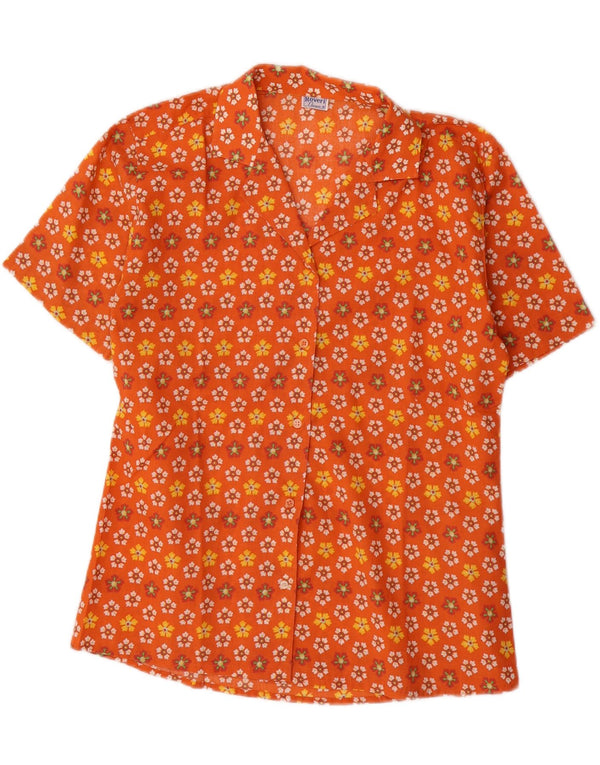 Roveri Donna Dame Kortærmet Bluse UK 14 Medium Orange Floral