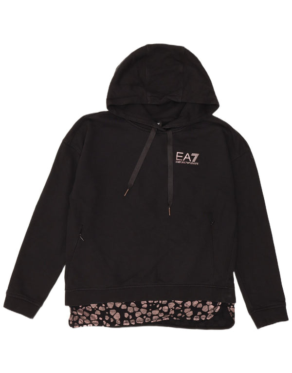 Emporio Armani Dame Hoodie Jumper UK 10 Small Black Animal Print