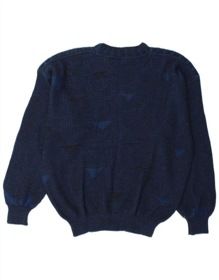 Vintage herre rund hals sweater stor marineblå geometrisk