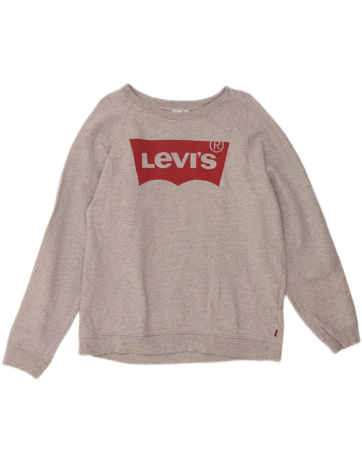 LEVI'S Womens Graphic Sweatshirt Jumper UK 14 Medium Grey Cotton Vintage Levi's and Second-Hand Levi's from Messina Hembry 