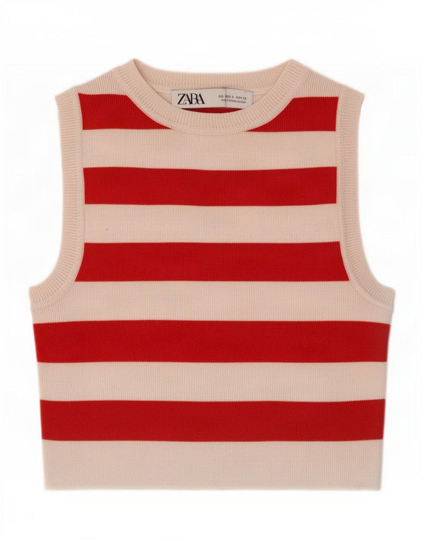 Zara Womens Crop Vest Top UK 8 Lille rødstribet
