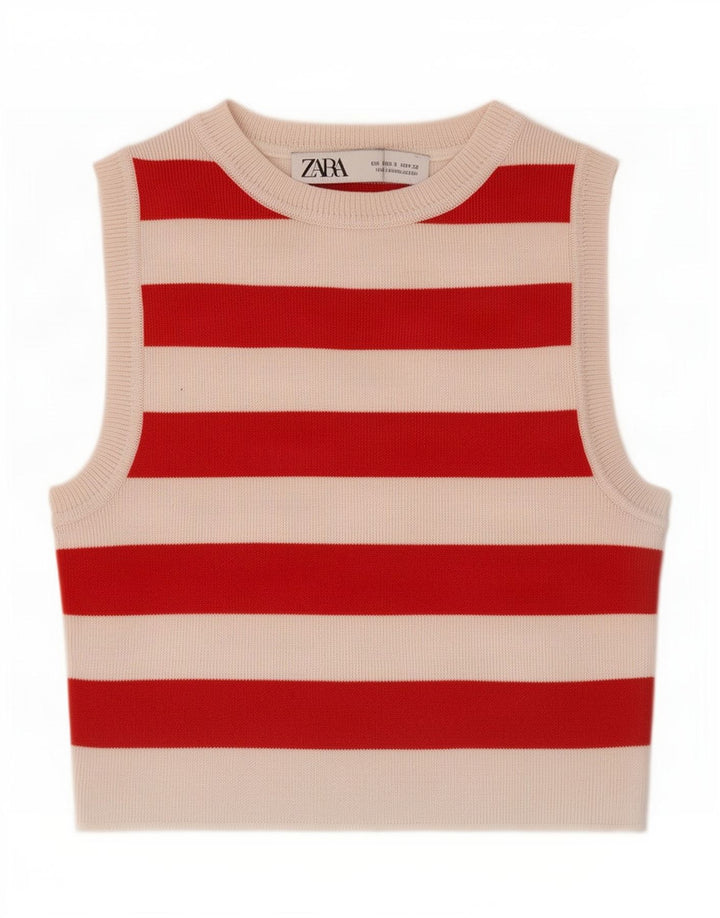 Zara Womens Crop Vest Top UK 8 Lille rødstribet