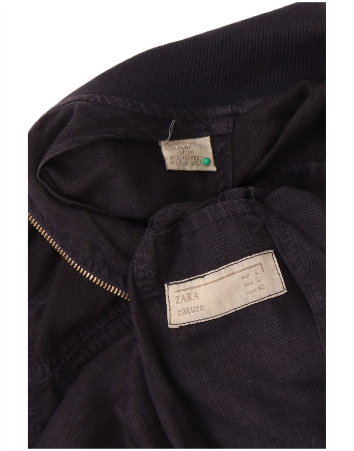 Zara Herre Utility Jacket UK 40 Large Navy Blue Flax