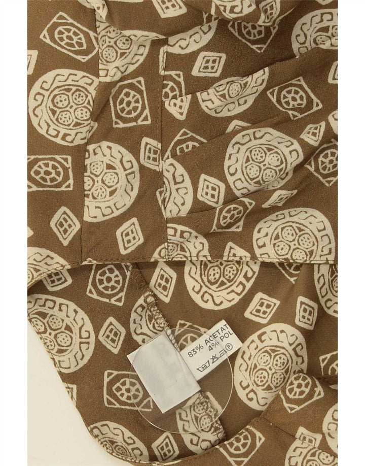 Vintage skjortebluse med 3/4 ærmer til kvinder IT 43 Medium Khaki Geometrisk Acetat