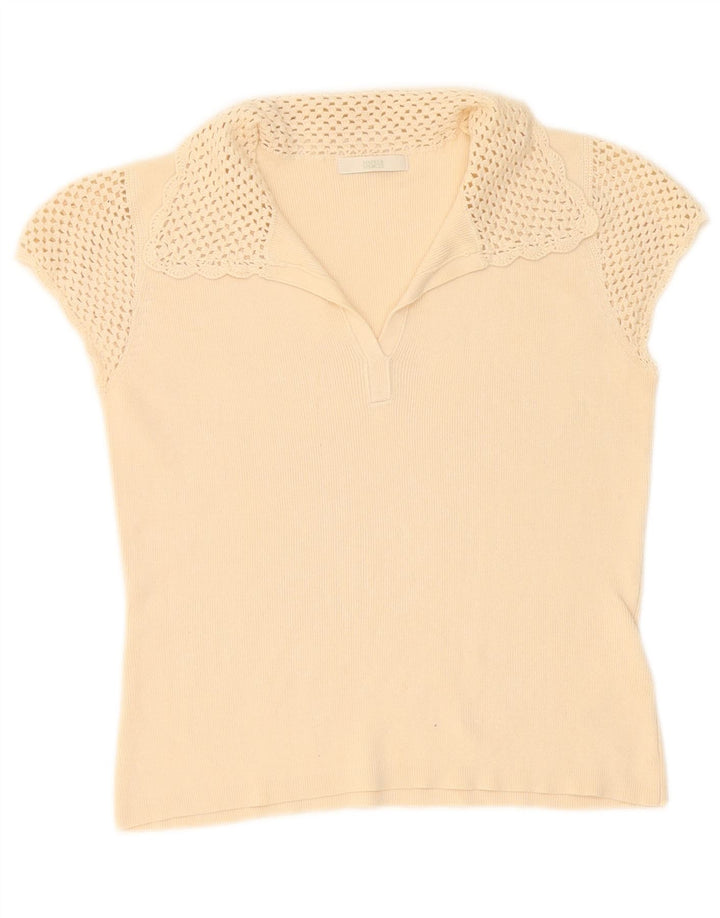 Marks & Spencer Dame Polo Shirt UK 10 Small Beige Bomuld