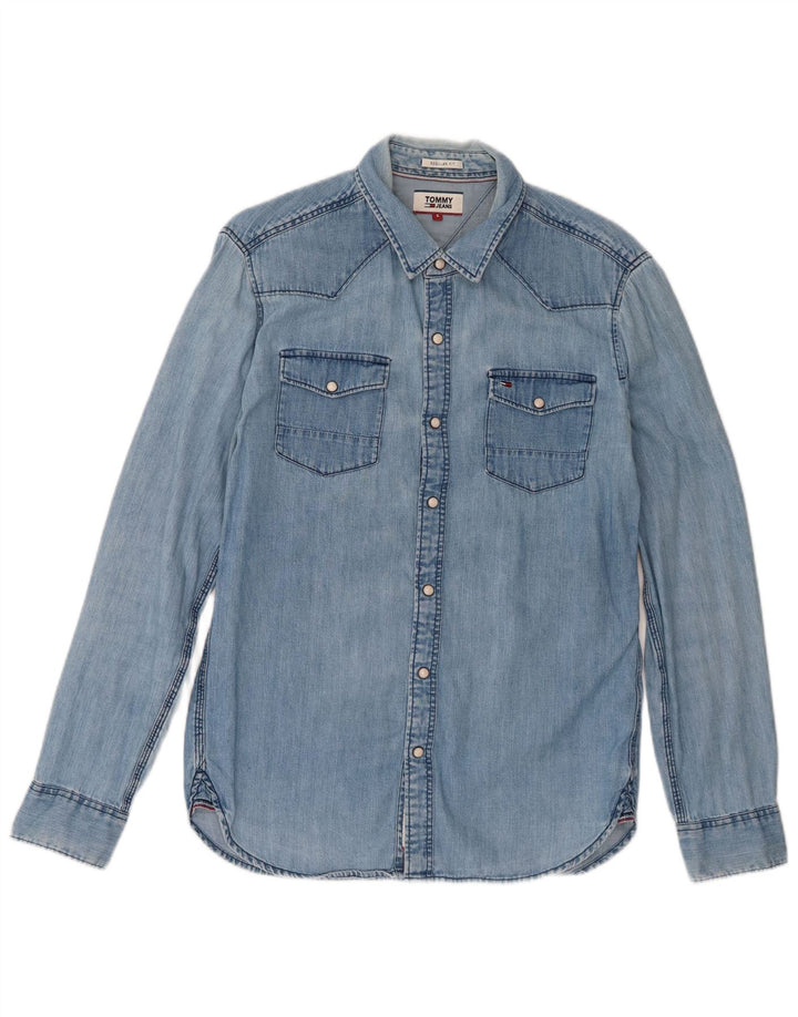 Tommy Hilfiger Denimskjorte til mænd, lille blå bomuld