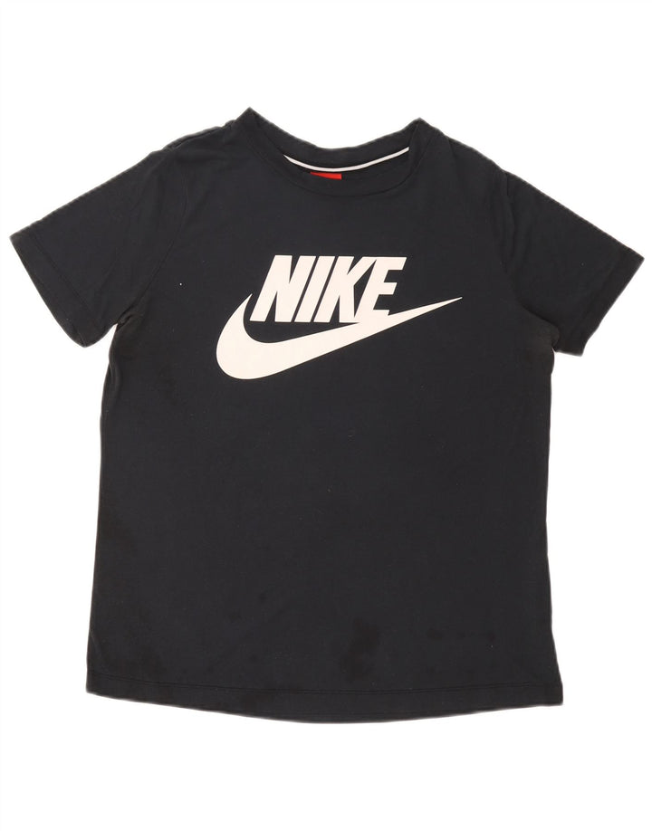NIKE Grafisk T-shirt top til kvinder UK 14 Medium Navy Blue