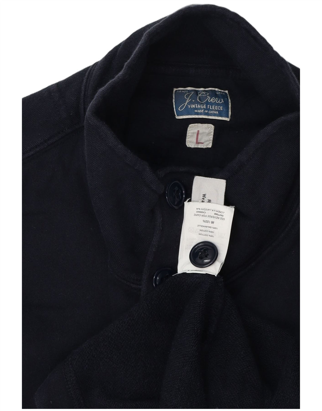 J. CREW Herre Button Neck Sweatshirt Jumper Large Navy Blue Bomuld
