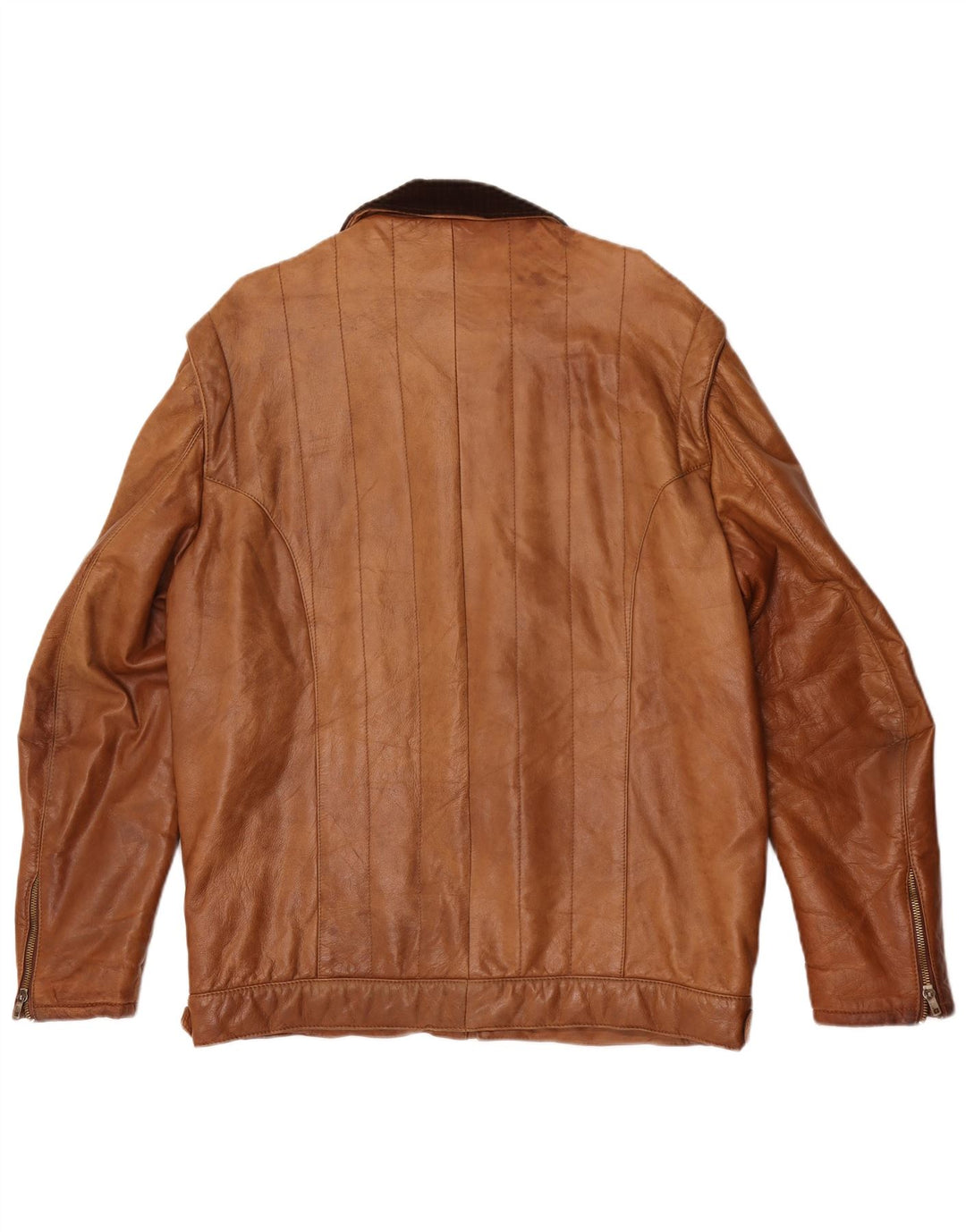 Vintage Herre Military Læderjakke IT 54 2XL Brun Colourblock