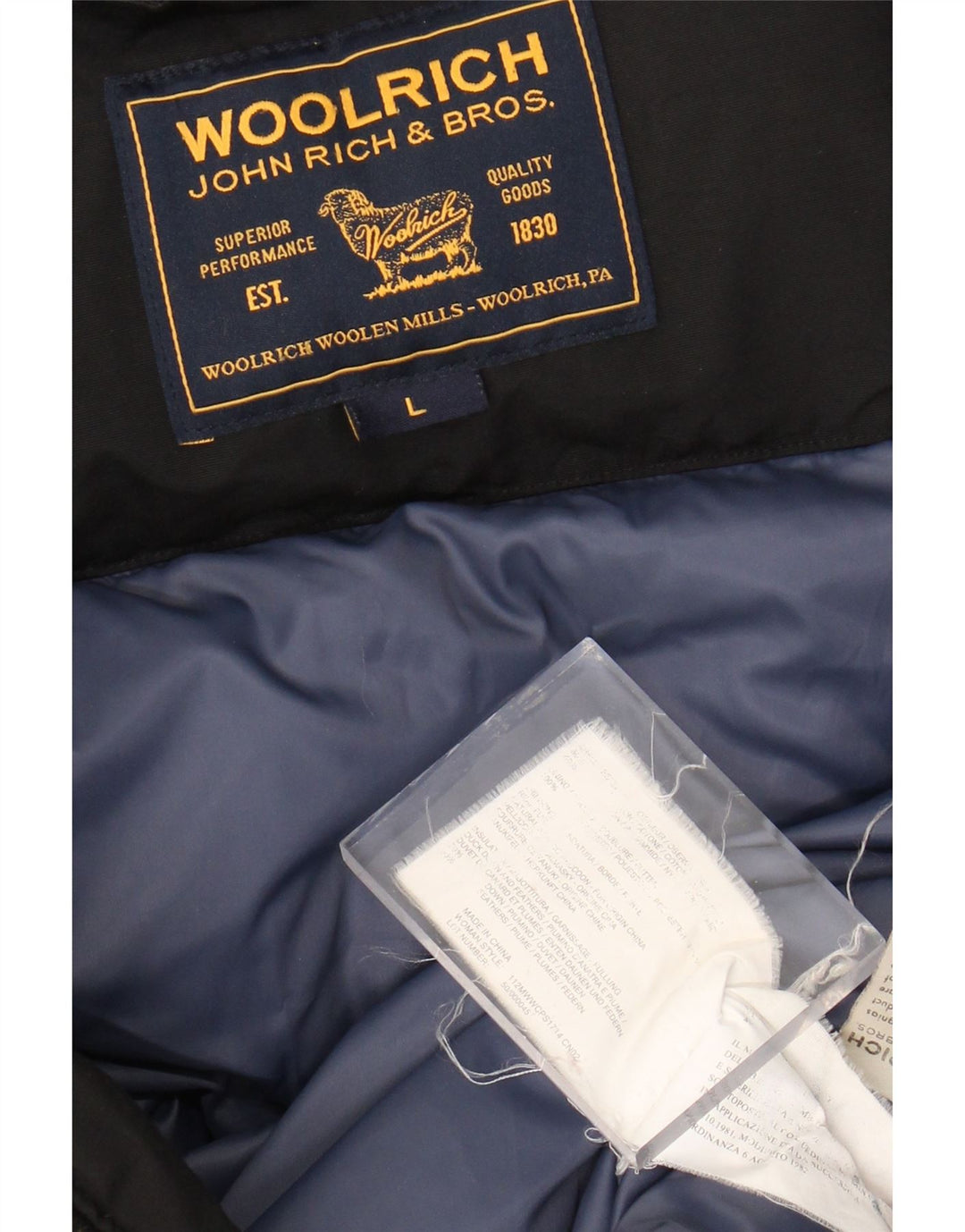 Woolrich Dame Polstret Frakke UK 14 Stor Sort Bomuld