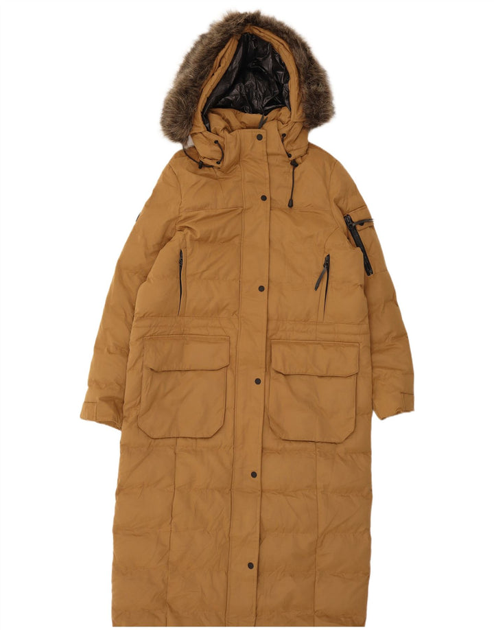 Superdry Polstret frakke med hætte til kvinder UK 12 Medium Beige Polyester