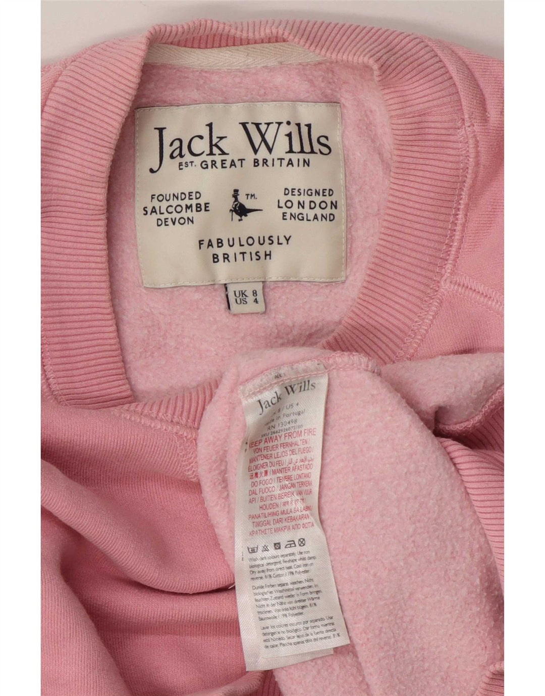 Jack Wills Dame Oversized Sweatshirt Jumper UK 8 Small Pink Bomuld