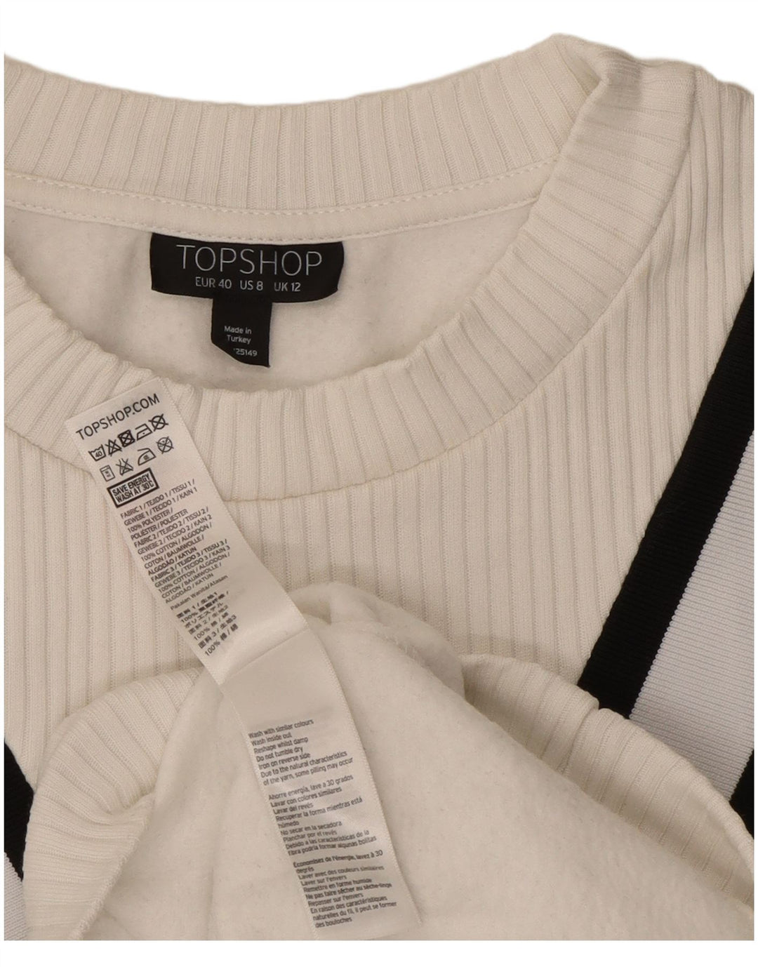Topshop Dame Oversized Sweatshirt Jumper UK 12 Medium Hvid Stribet