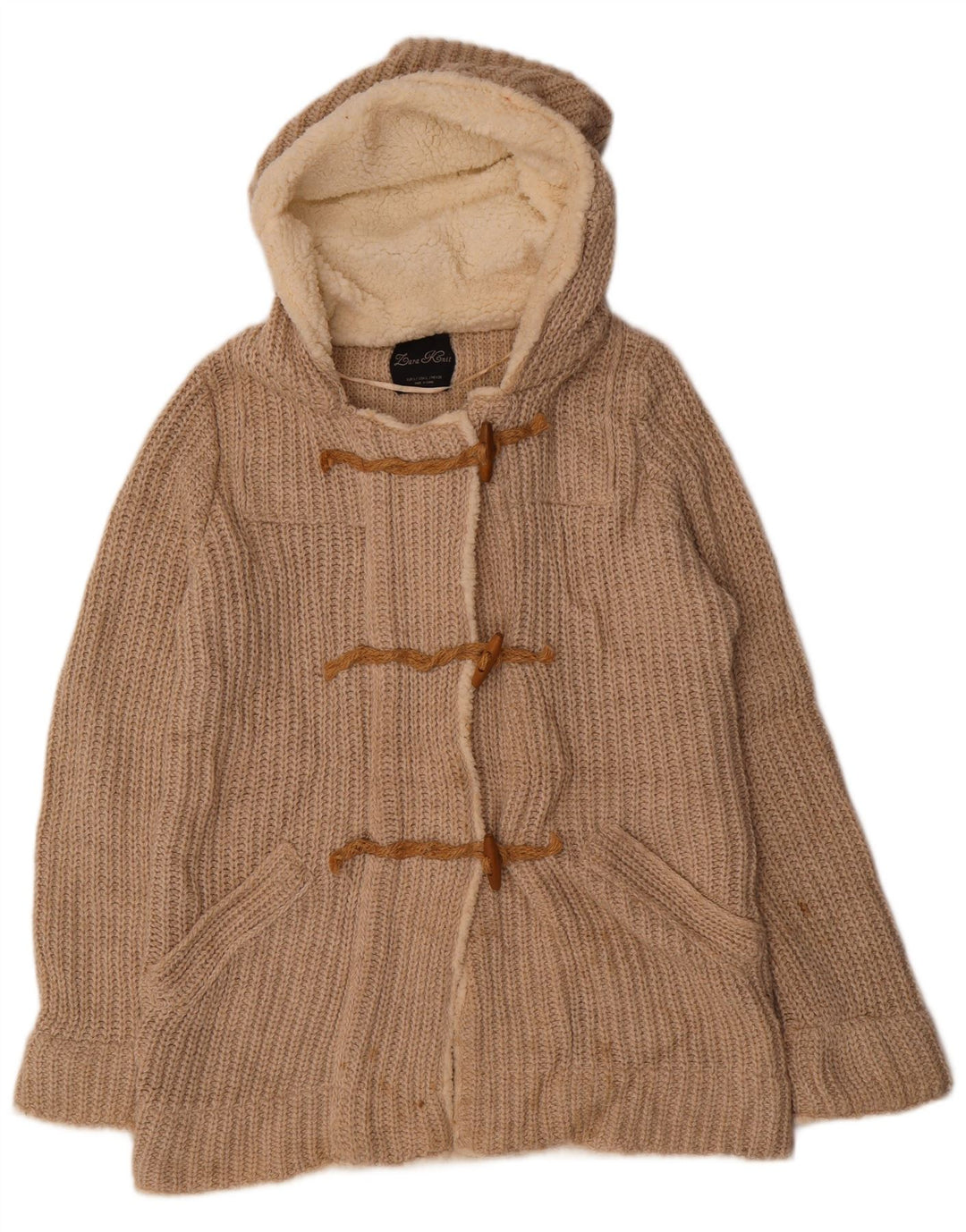 Zara Dame hætte cardigan sweater UK 16 Large Beige Polyester