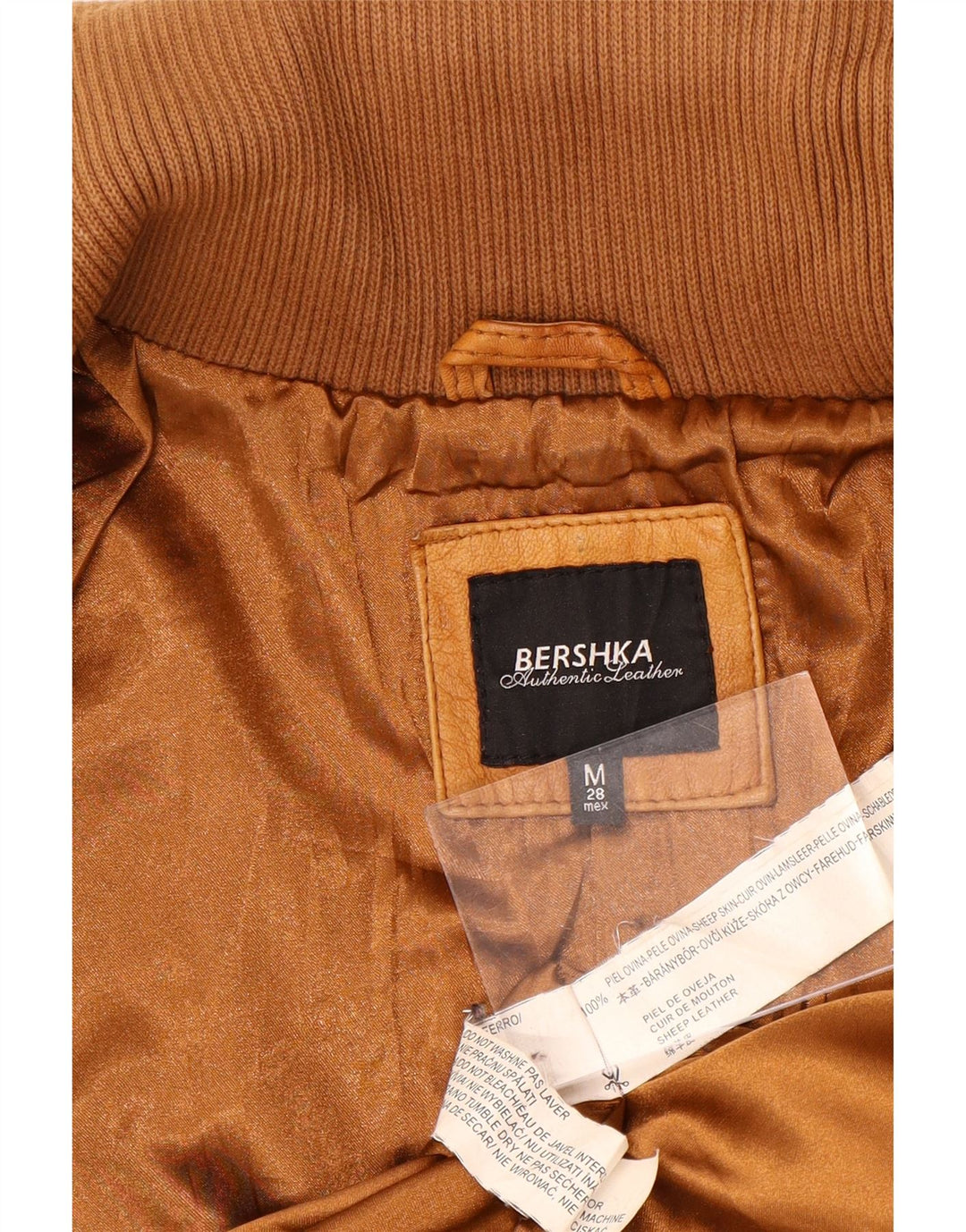 BERSHKA Dame Læderjakke UK 12 Medium Brun Læder