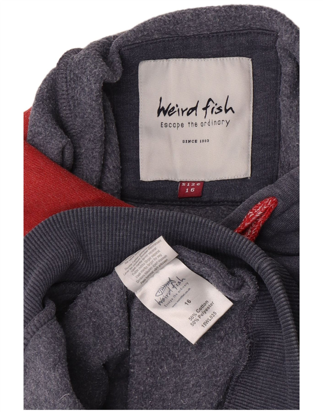 Weird Fish Graphic Hoodie Jumper UK 16 Large Blue Cotton