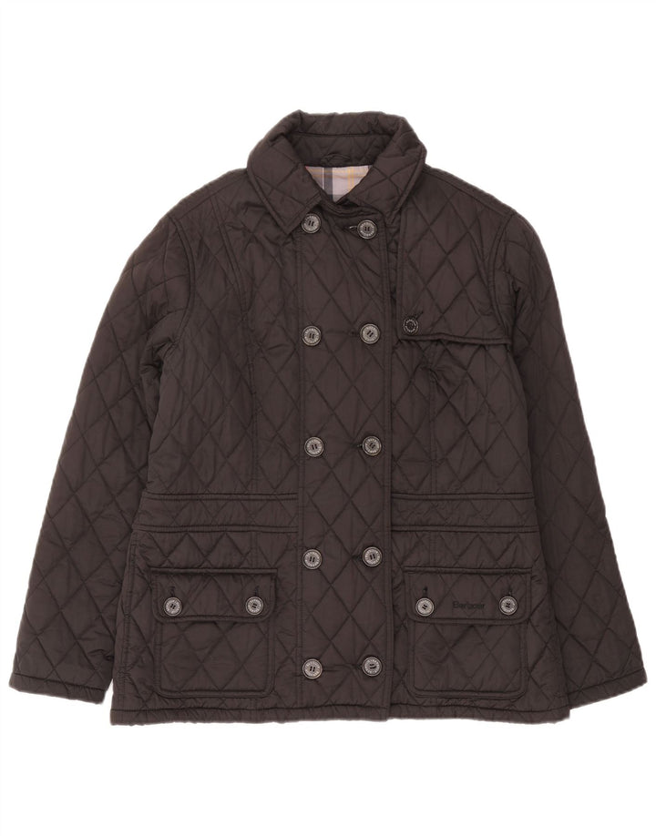 Barbour Dame Dobbeltradet Quiltet Jakke UK 16 Stor Grå Polyester